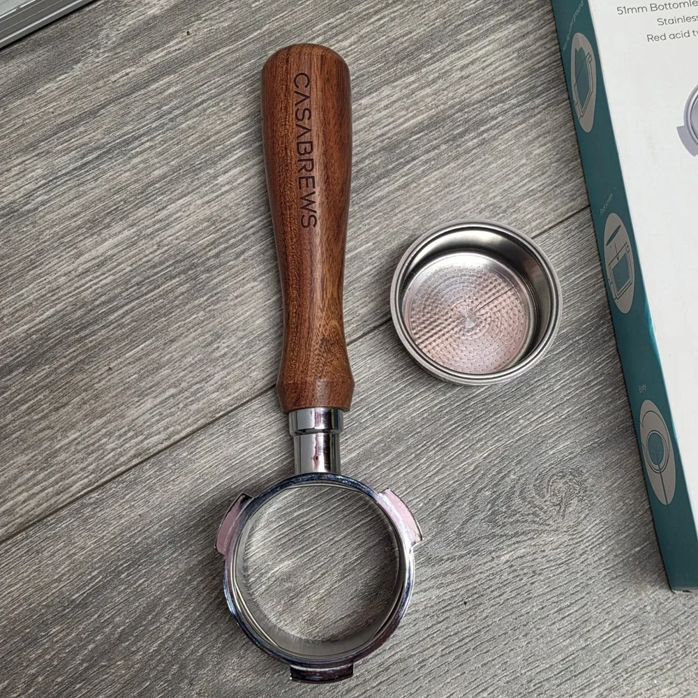 Casabrews 51mm Bottomless Portafilter Stainless Steel Wood Handle 51BPCAS